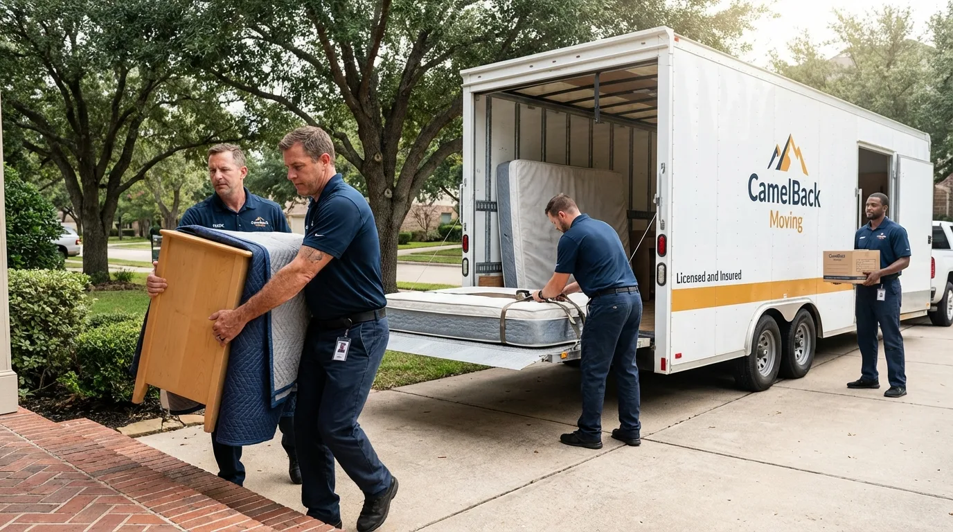 Crew loading residential truck for cross-state move from Fort Bragg, NC